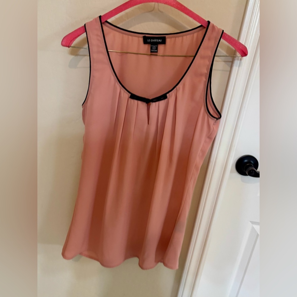 le chateau Blush Pink Sleeveless Pleated Camisole with Black Trim